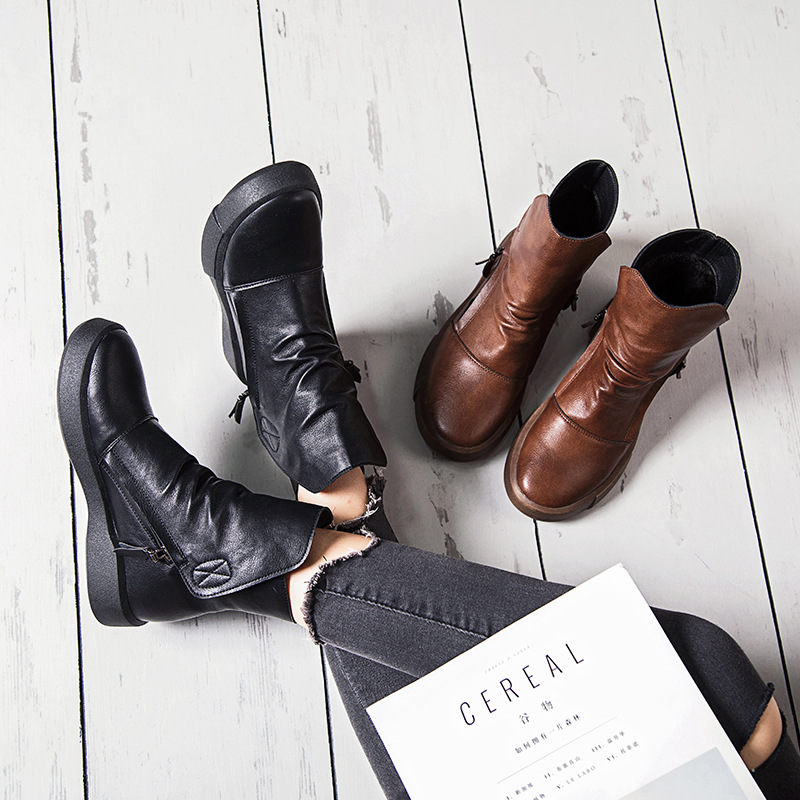 quality genuine leather lace up autumn winter ankle for platform high heels boots women shoes d121