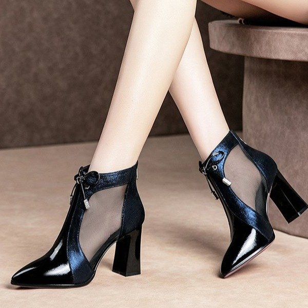 Boots Network Hollow High-Heeled 2021 Summer New Mesh Sandals Female Chunky-Heel Color New Block Women's Shoes 8ed3