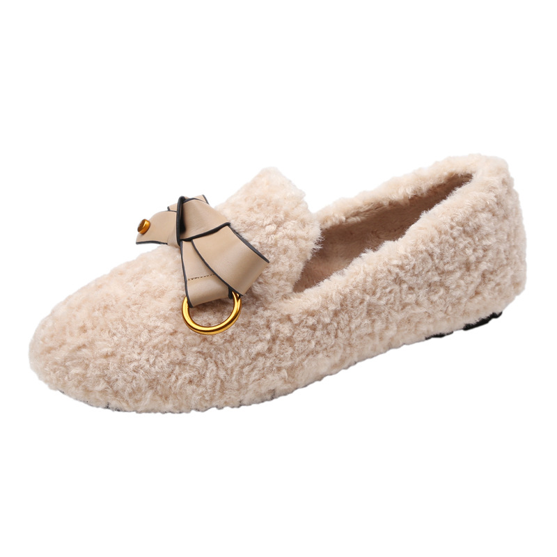 winter 2f6bf lambwool women all-match slip on bowtie moccasins 2023 new designer plush veet large size women's flats shoes 's