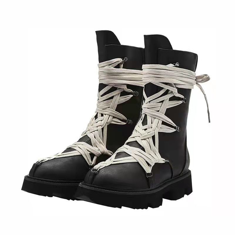 straps New Black Thick Base Cloth Mid-Top Men Fall British Trend Hight-Top Korean Casual Men's Shoes New Boots 3a29 's