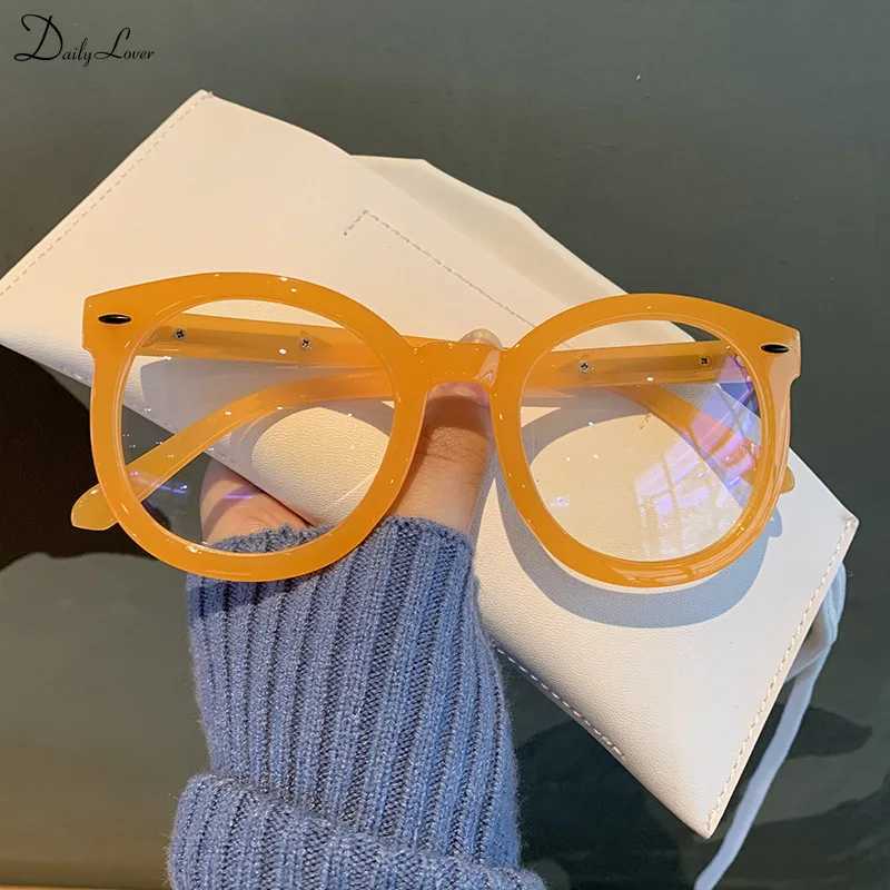 Retro round large frame regular glasses candy colored thick frame glasses mens fashion blue light blocking glasses M240902