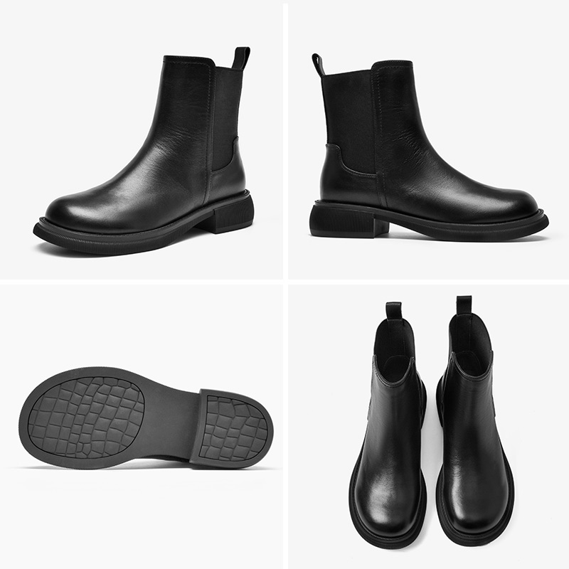 Boots BeauToday Ankle Women Genuine Cow Leather Elastic Band Round Toe Sewing Leisure Female Shoes Handmade 04212 991b