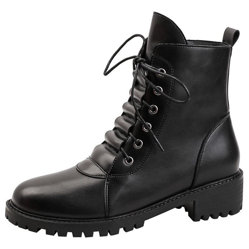 designer pleasted new leather ankle boots thick heels short riding botas lace up rubber booties for women 5d07