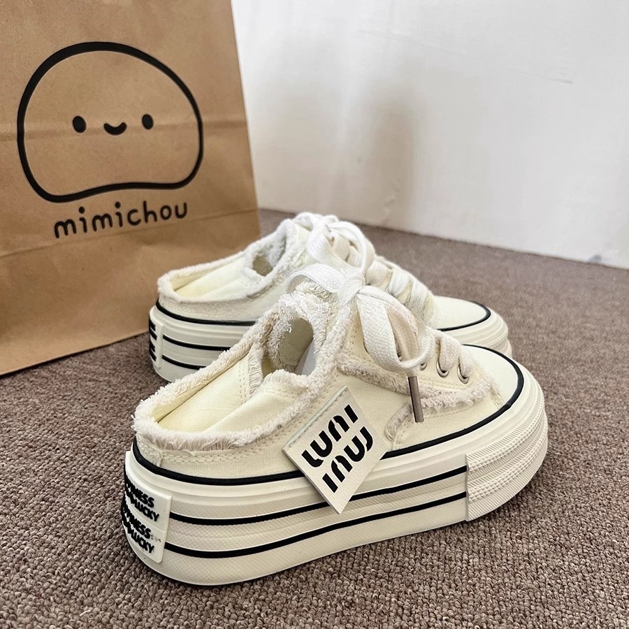 Casual New Height Increasing Platform Canvas Women Summer Outer White Sneakers Slipper Slip on Sandals Vulcanize Shoes 2945