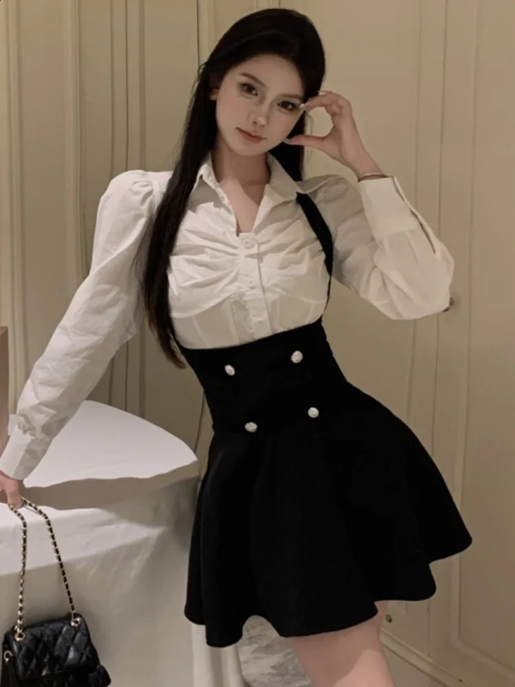Y2K 3-piece womens cut jacketlong sleeved shirthigh waisted camisole pleated mini dress Korean fashion sexy dress 240902