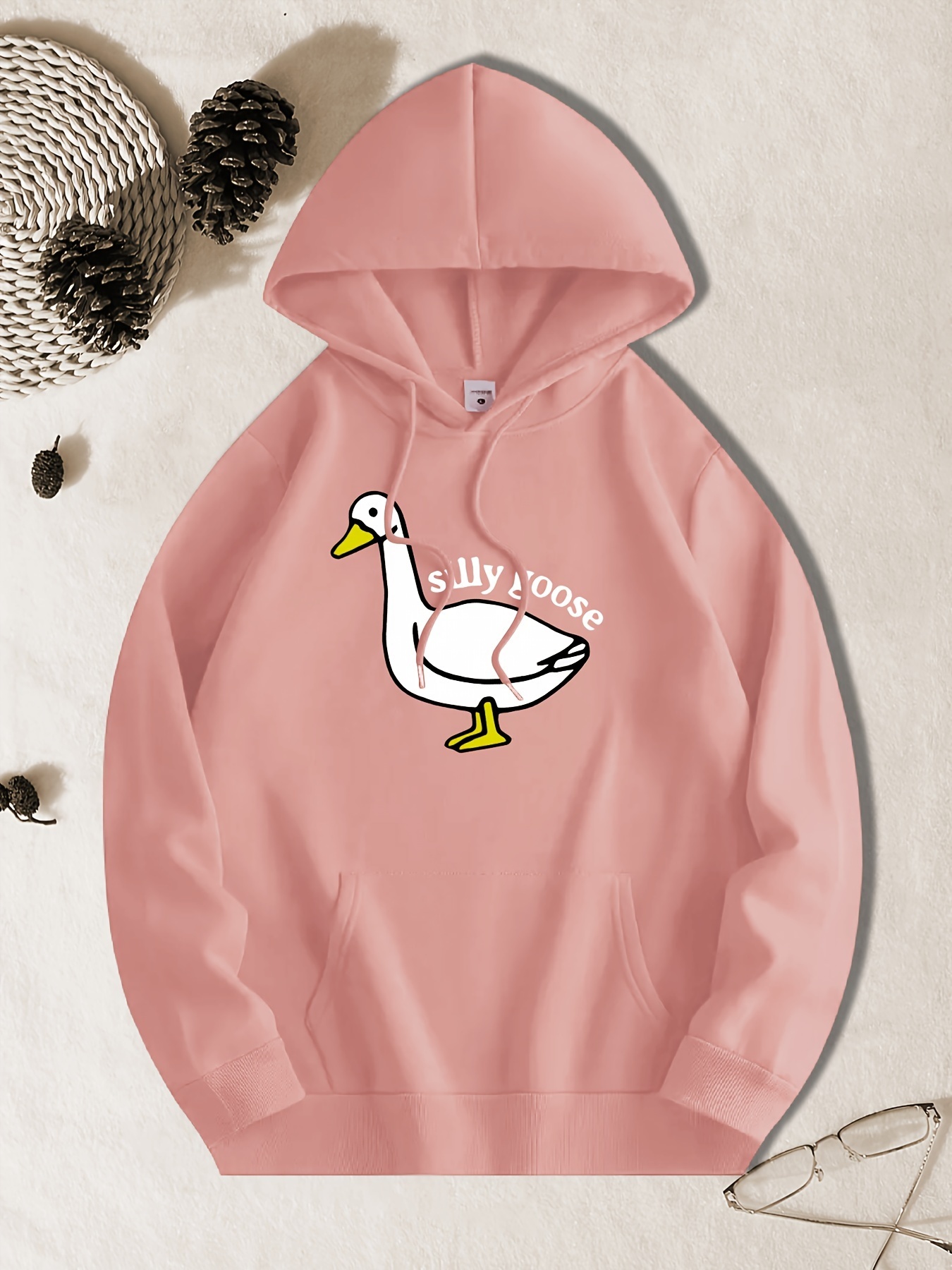 Funny Goose Pattern Print, Men's Casual Hooded Sweatshirt, Trendy Comfortable Fashionable American Street Style Sport Hoodie For Daily Wear