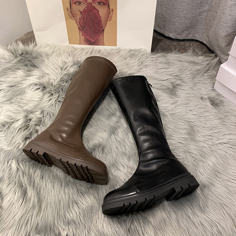 Shoes Women's Leather Boots Boots-Women Sexy Thigh High Heels High Sexy Round Toe 2021 Over-the-Knee Ladies Low Rubber White