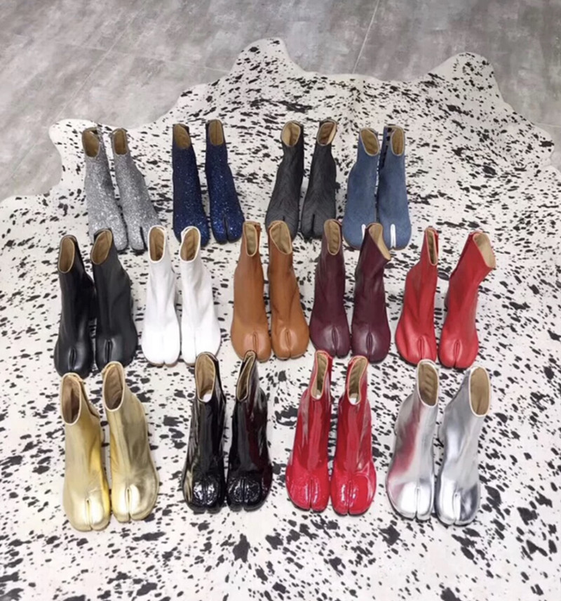 2022 Brand Design Tabi Boots Split Toe Chunky High Heel Women Boots Leather Zapatos Mujer Fashion Autumn Women Shoes Botas Mujer