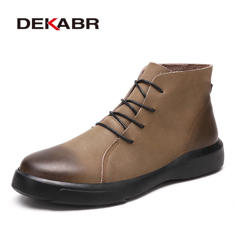 DEKABR Fashion Autumn Winter Genuine Handmade Ankle Boots Outdoor Waterproof Men Business Banquet Leather Boot 735d
