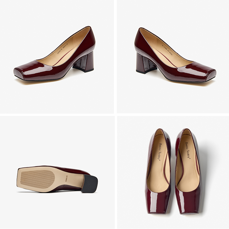 Retro BEAUTODAY Pumps Women Genuine Cow Leather Solid Color Toe Square Heel Slip-on New Ladies Shoes Handmade 16230 5bd2