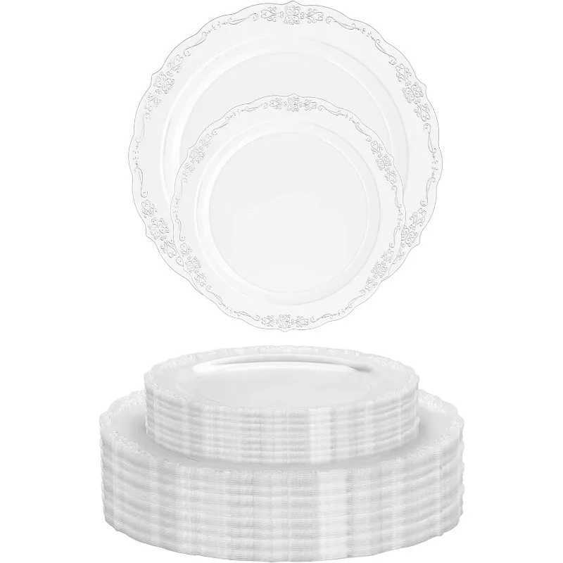 Plastic Plates 80 Piece Disposable Plates Set For 40 Guests 40 X 7.5 inch Dessert Plates 40 X 10.25 Inch Plastic Y240902