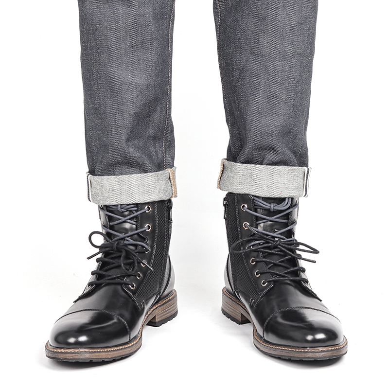Fashion Double Shoelace Men Boots British Style Fashion Men Ankle Boots With Zipper#AL651