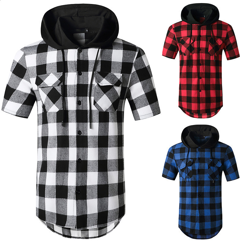 new mens hooded cardigan short sleeved shirt mens British style youth casual mens shirt 220322