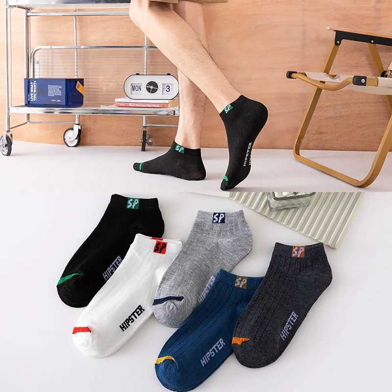 Men's Socks 5 Pairs Mens Letters SP Short Socks Spring And Summer Shallow Low Top Sport Short Socks Trend In Tube Socks Y240830Q1TU