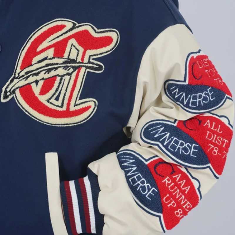 Men's Jackets Strt Flocking Embroidery Jacket Men Women Hip Hop Loose Baseball Jackets Fashion Patchwork Outwear Unisex High Strt 2023 L261016 - view 4