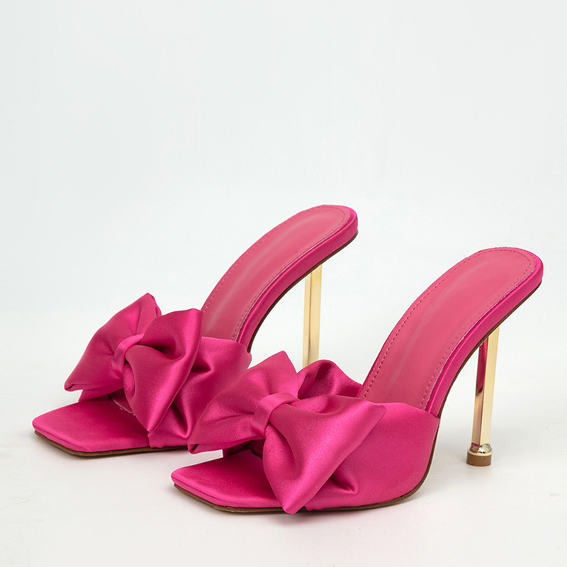 Party Fashion Metal High Heels New Slippers Female Silk Butterfly-Knot Designer Gladiator Sandals Open Toe Summer Women Shoes Pumps b8d9
