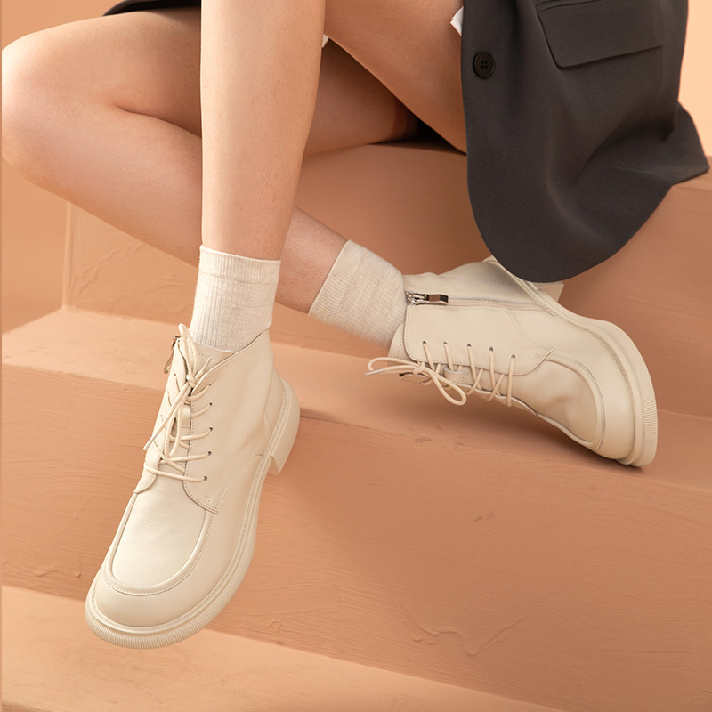 Ankle BeauToday Boots Women Genuine Cow Leather Sewing Round Toe Cross-tied Side Zipper Low Heel Casual Female Shoes 04211 f07e
