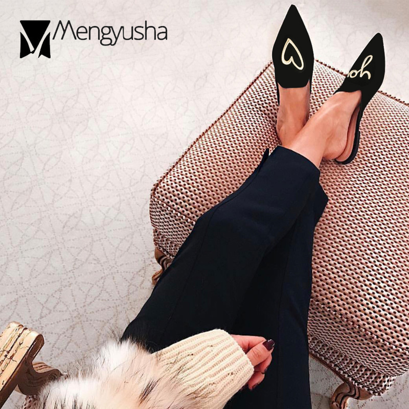 famous designer pointed toe heart embroider sandals women quality flock/suede letter printing slippers flat mules femmes c663