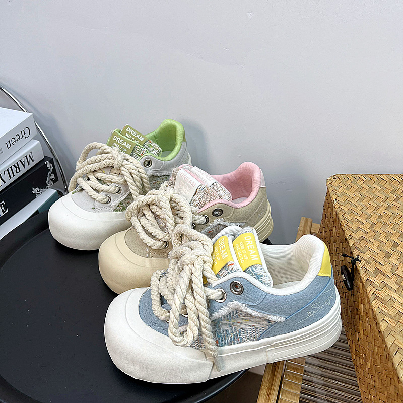 Cute Big Head Coarse Lace Thick Bottom Sneakers for Women c35d