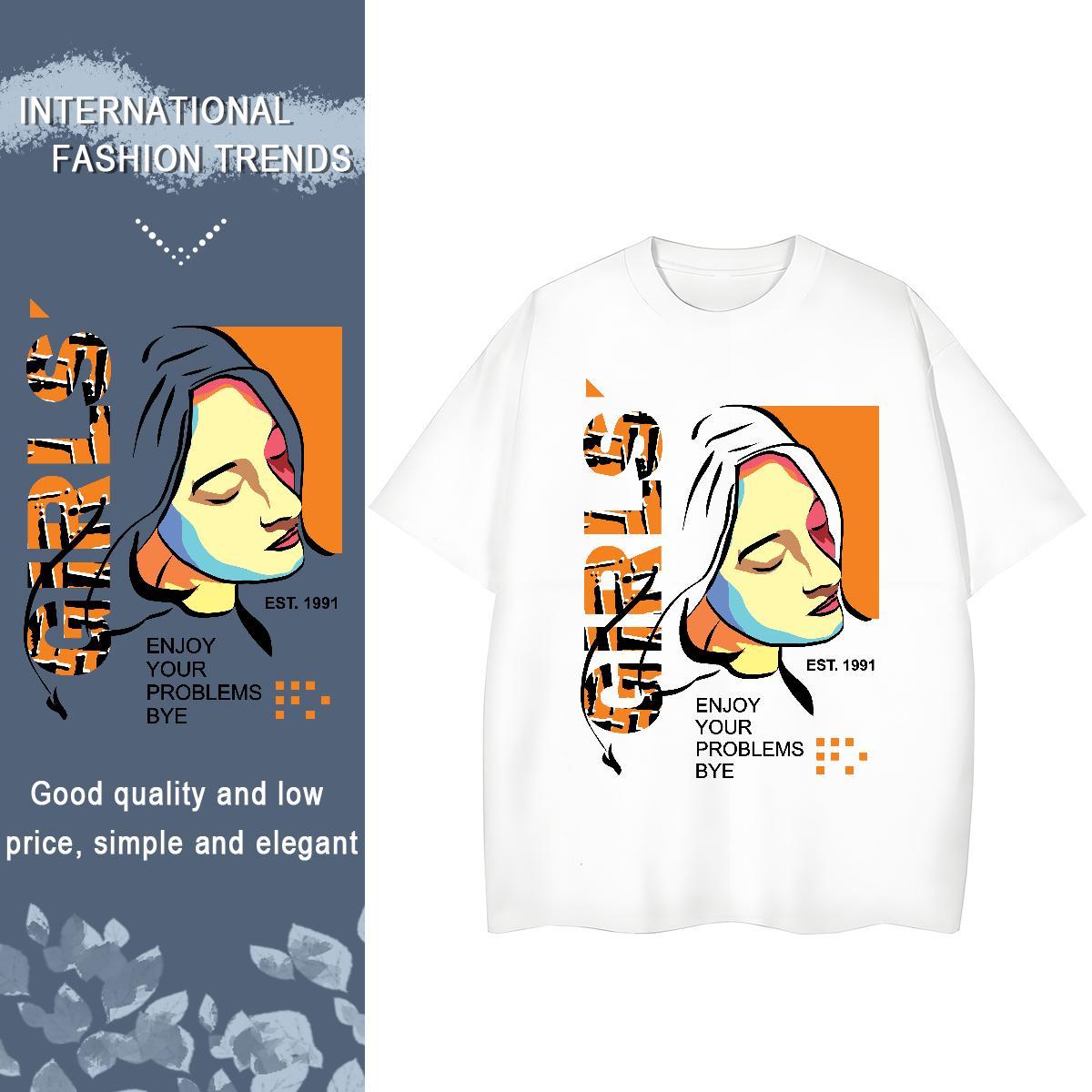 2024 Casual T shirt 230g Pure Cotton Comfortable Street Casual portrait Womens Tshirts High quality Graphic Tees Shirts