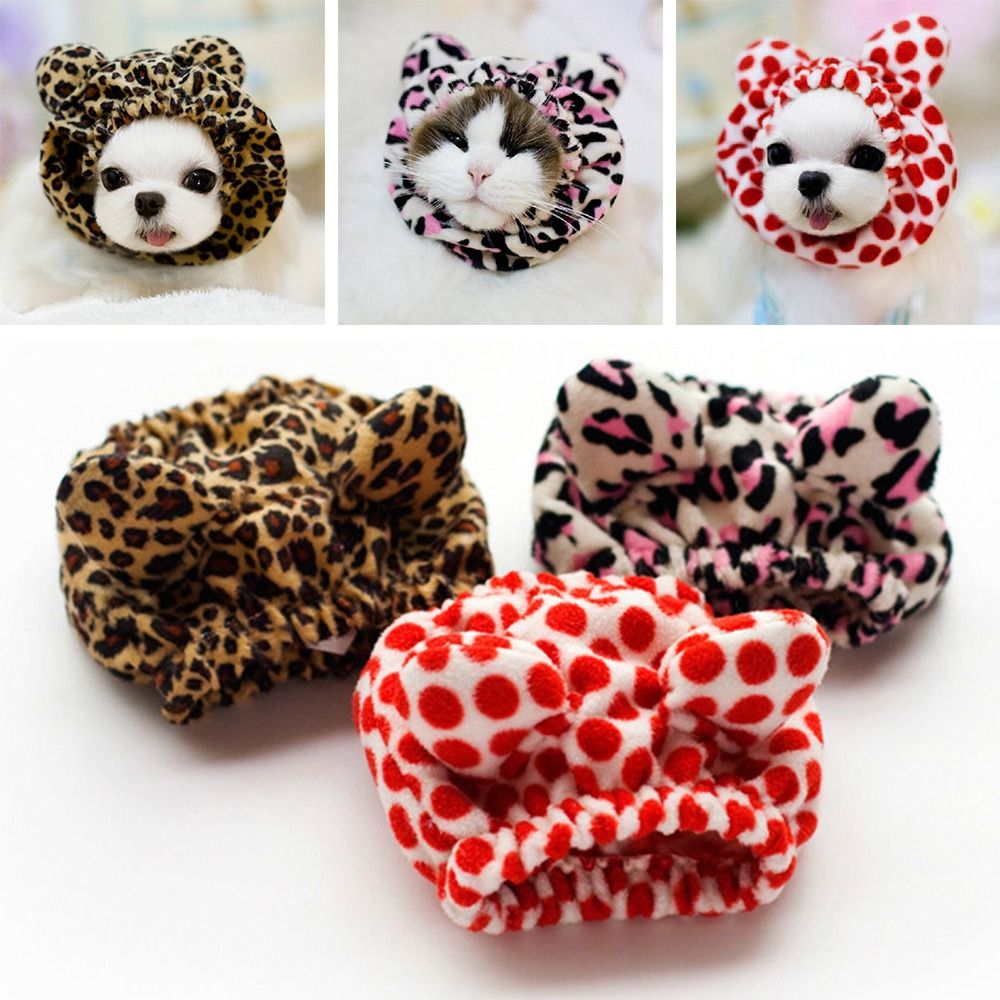 2PCS Warm Pet Cap Casual Leopard Print Drawstring Adjustable Dog Hat with Fur Ball Winter Fashion Headgear Party