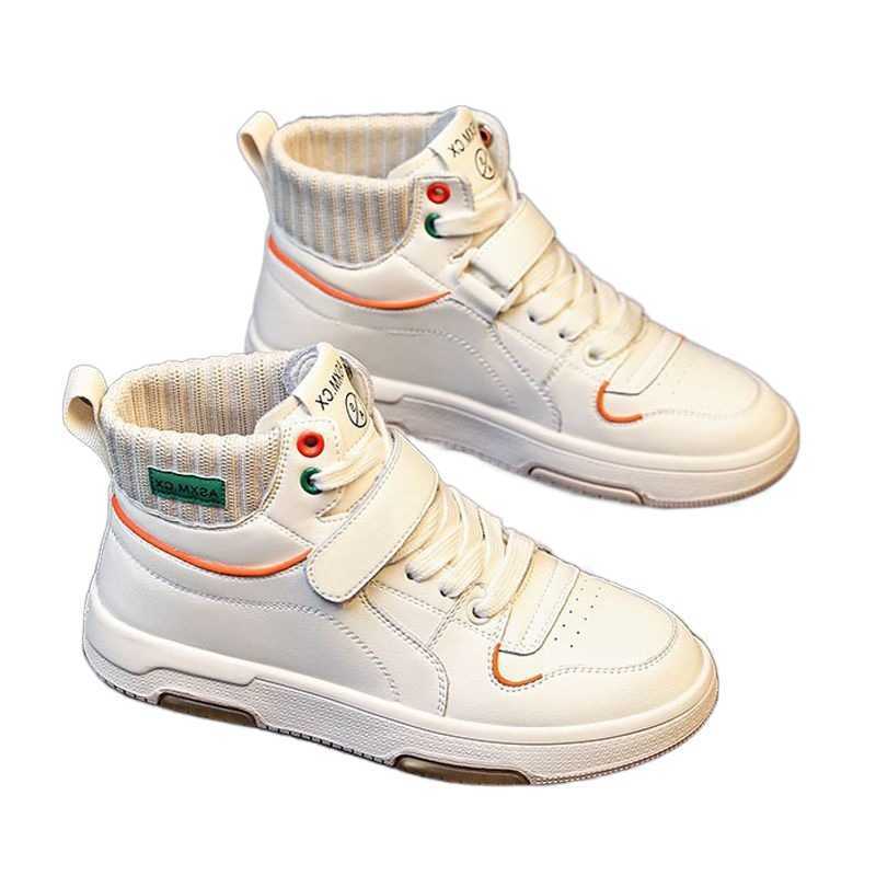 Athletic Outdoor Girls sports 2023 Spring Autumn new style anti slip high top casual board medium and large childrens white shoes H260130