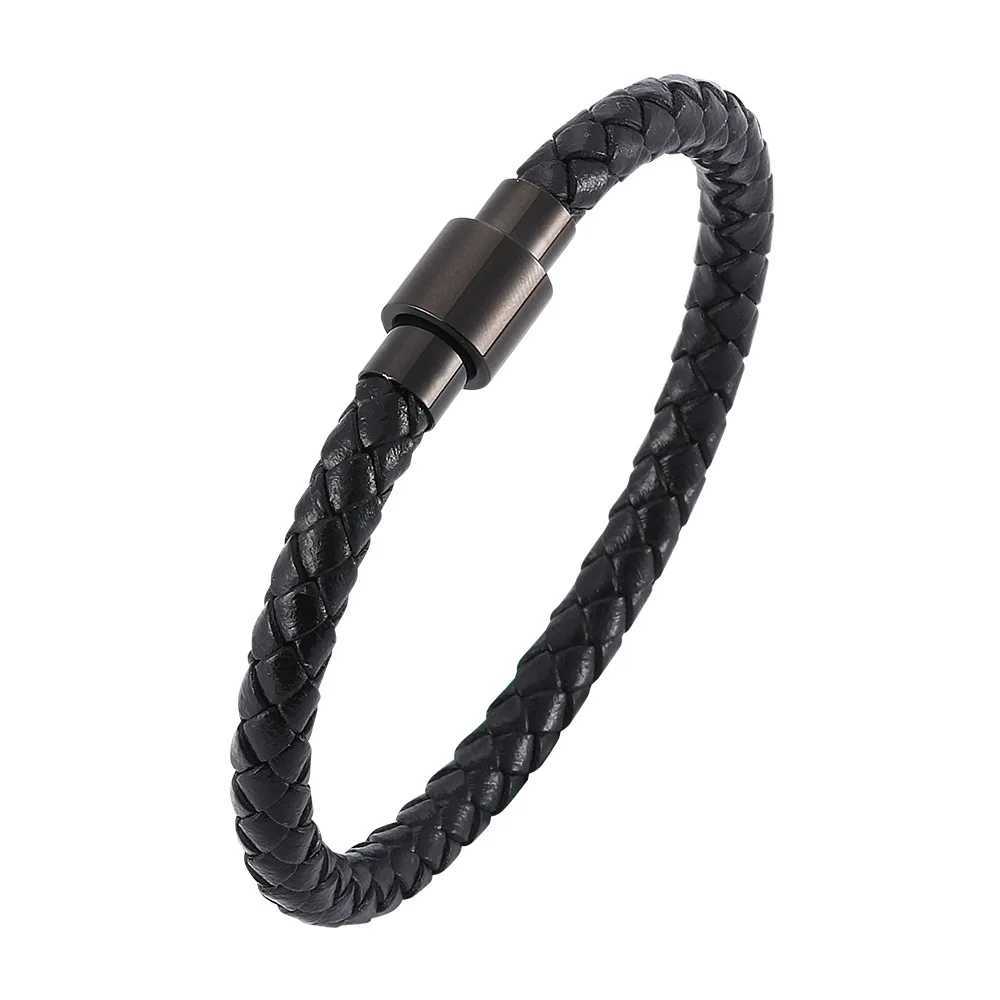 Classic Stainless Steel European and American Fashion Titanium Steel Magnetic Buckle Bracelet Mens Jewelry Womens Leather Bracelet W240830