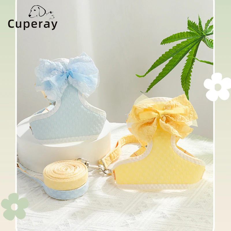 Dog Harness & Leash Set Bow Dog Harness Vest Walking Training Easy Control Dog Leashes for Small Medium Girls Dogs Cats Puppy