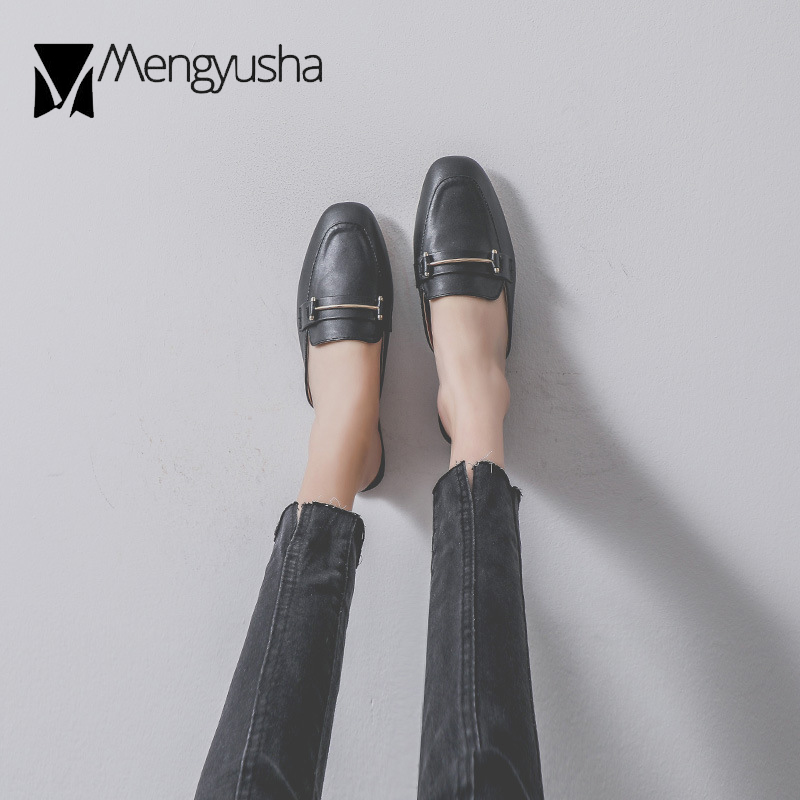 2023 square brand toe shoes woman metal decoration mules cozy flat heels sandals slip on pantufa slides women leather flip ps