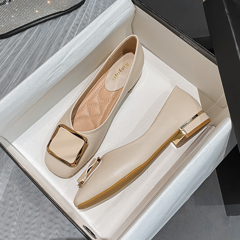 Women Low Thick High Heels Shoes Luxury Buckle Pumps Ladies Square Toe Mary Janes Solid Leather Tacones Mujer Office Dress Shoes
