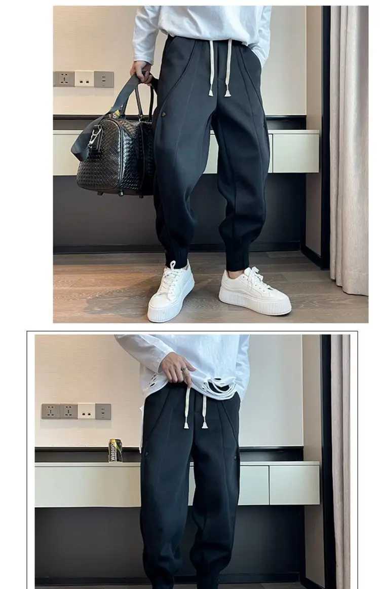 2024 New Season New High Waisted Sports Pants for Men Loose Handsome Fashionable Casual Ankle Tied Haren Sweatpants Ins X250319