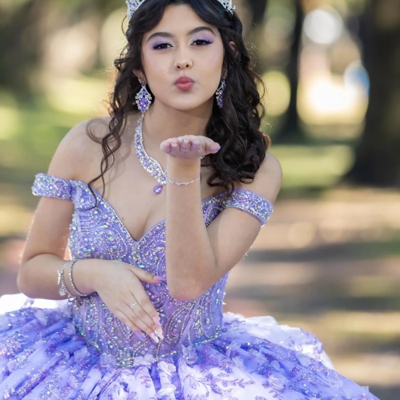 Lavender Sparkly Sweetheart Ball Gown Quinceanera Dresses Beads Crystal Sequin Appliques Birthday Party Gowns Vestidos De 15 Sweet 16