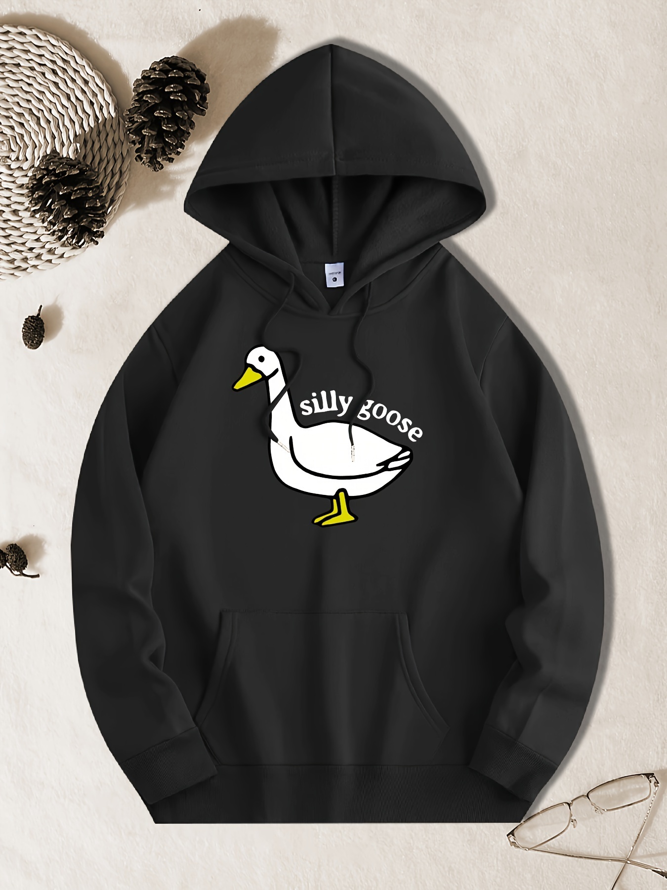 Funny Goose Pattern Print, Men's Casual Hooded Sweatshirt, Trendy Comfortable Fashionable American Street Style Sport Hoodie For Daily Wear