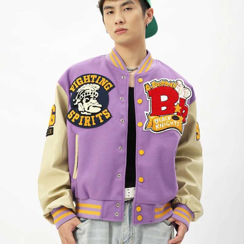Men's Jackets Varsity Baseball Jacket Men Spring Leather Slve Letter Flocking Embroidery Bomber Jackets Women Hip Hop Casual Coat Strtwear Y24090