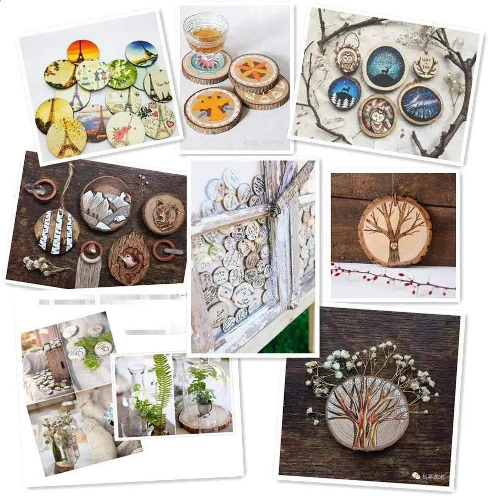 50pcs Natural Wood Slices Round Circle Tree Bark Log 2-7cm Wooden Circles for DIY Crafts Wedding Decorations Christmas Ornaments 240902