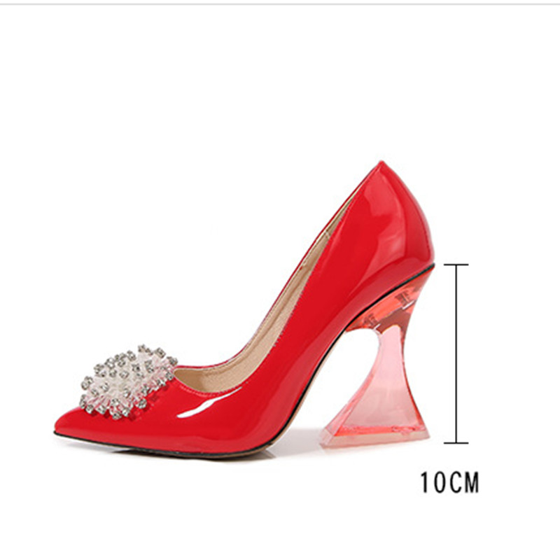 2025 new 44 size Big 45 Crystal wers Women Pumps Fashion Patent leather Clear High Heels Spring Autumn Wedding Dress Shoes fed3 4949