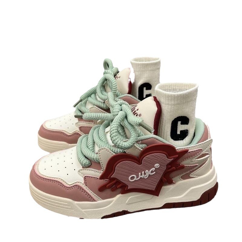 Heart-Shaped Patchwork Women's 2024 Casual Retro Single Shoe