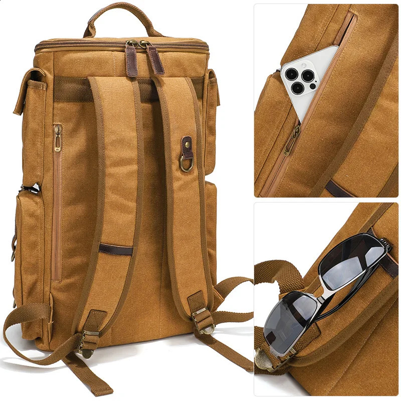 Vintage Leather Man16 inch Laptop Backpack Waxed Canvas Shoulder Rucksack Carry-On Travel Backpack for Men Women 240902