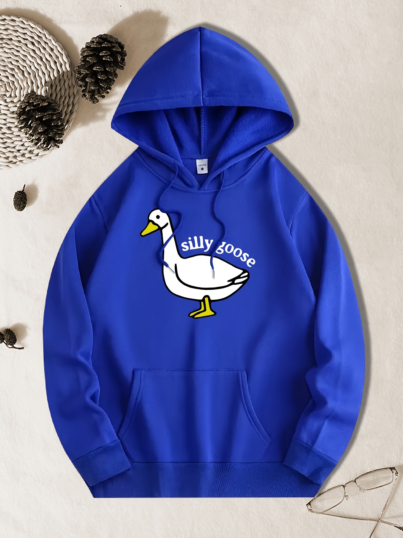 Funny Goose Pattern Print, Men's Casual Hooded Sweatshirt, Trendy Comfortable Fashionable American Street Style Sport Hoodie For Daily Wear