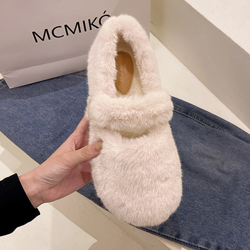 Belt 5b42d 2022 Mary Fairy Jane Shoes Woman Winter Cotton Ballets Rabbit Hair Loafers Femme Warm Fluffy Fur Flats Ladies Mocasines