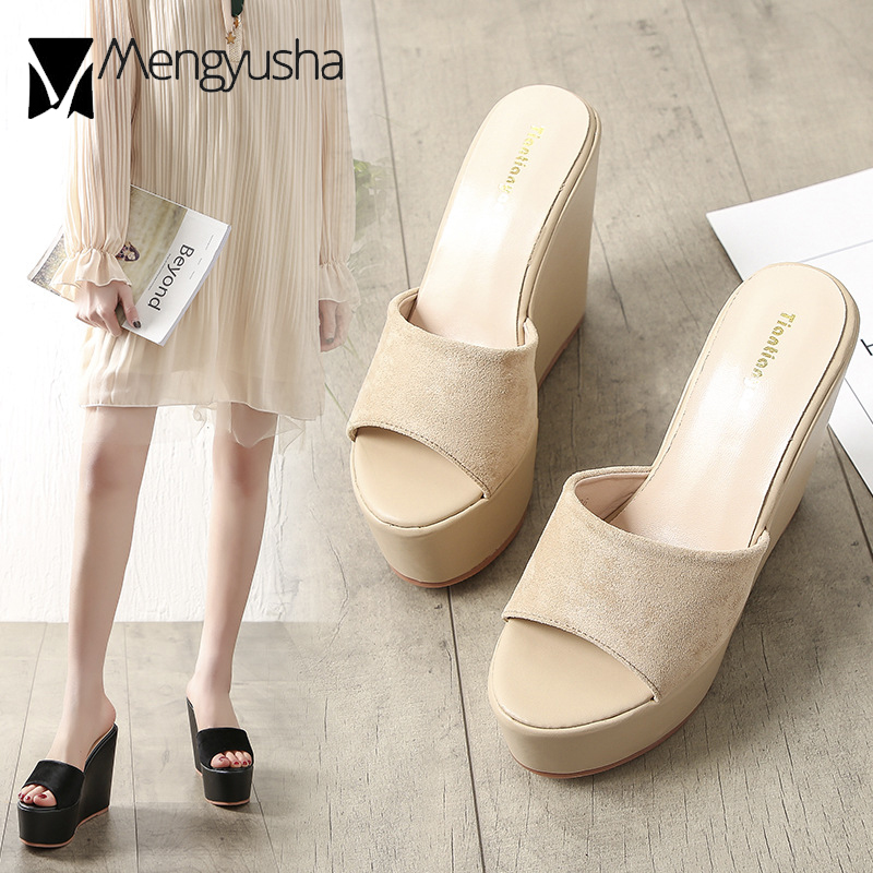 7cm Platform Wedges Sandals Women High Heels Flock Shoes Summer Open Toe Height Increased Slippers Ladies Trendy Flipflops 2024