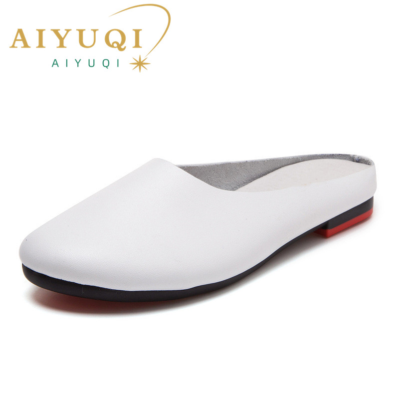 AIYUQI Women Slippers 2024 Spring New Genuine Leather Women Shoes big Size 41 42 43 Flat Casual Summer Half Slippers Women