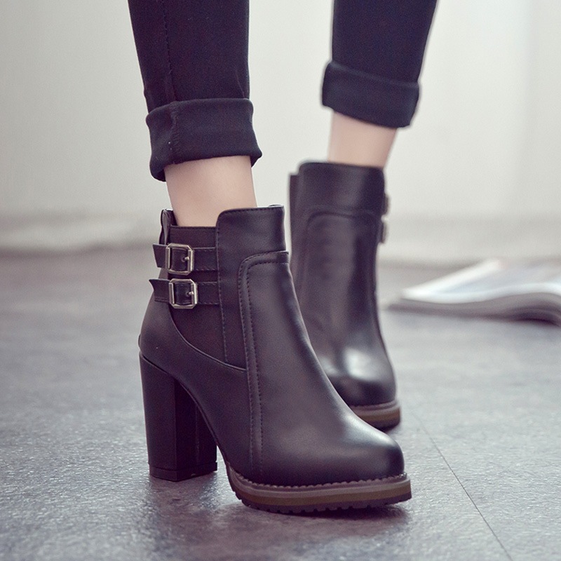 New Boot Autumn Winter Short High Heel Ankle Boots Black Women Shoes 567 5eb9