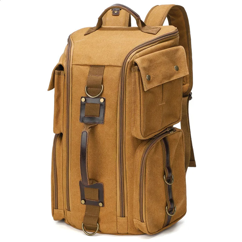 Vintage Leather Man16 inch Laptop Backpack Waxed Canvas Shoulder Rucksack Carry-On Travel Backpack for Men Women 240902