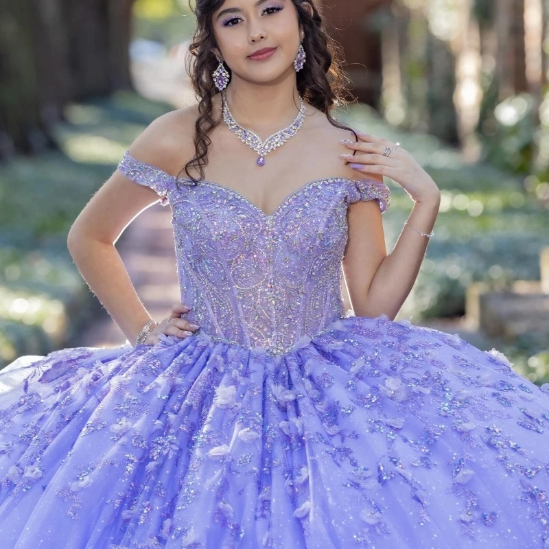 Lavender Sparkly Sweetheart Ball Gown Quinceanera Dresses Beads Crystal Sequin Appliques Birthday Party Gowns Vestidos De 15 Sweet 16