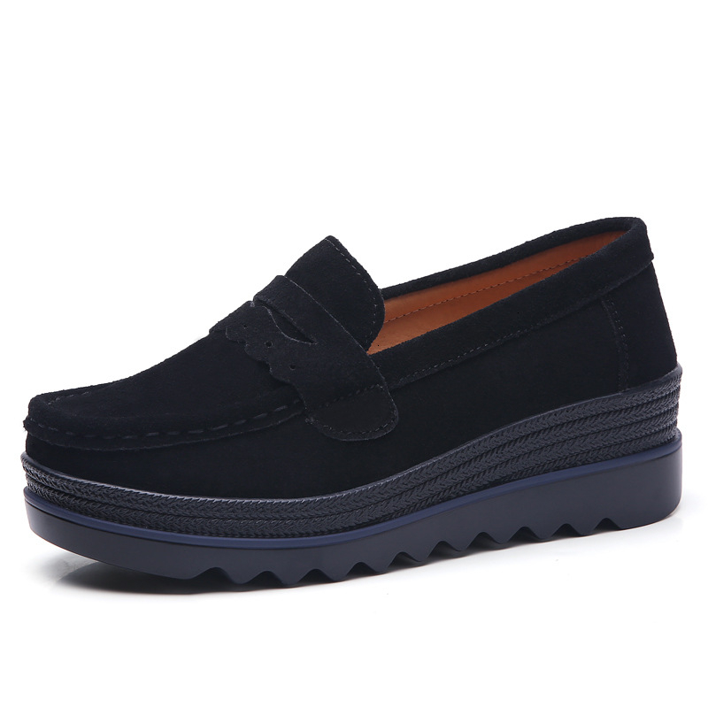 Women Slip On Flat NEW hot Shoes Genuine Leather Casual Loafers Nubuck Suede Platform Sneakers Ladies Shallow Wedge Footwear Plus Size