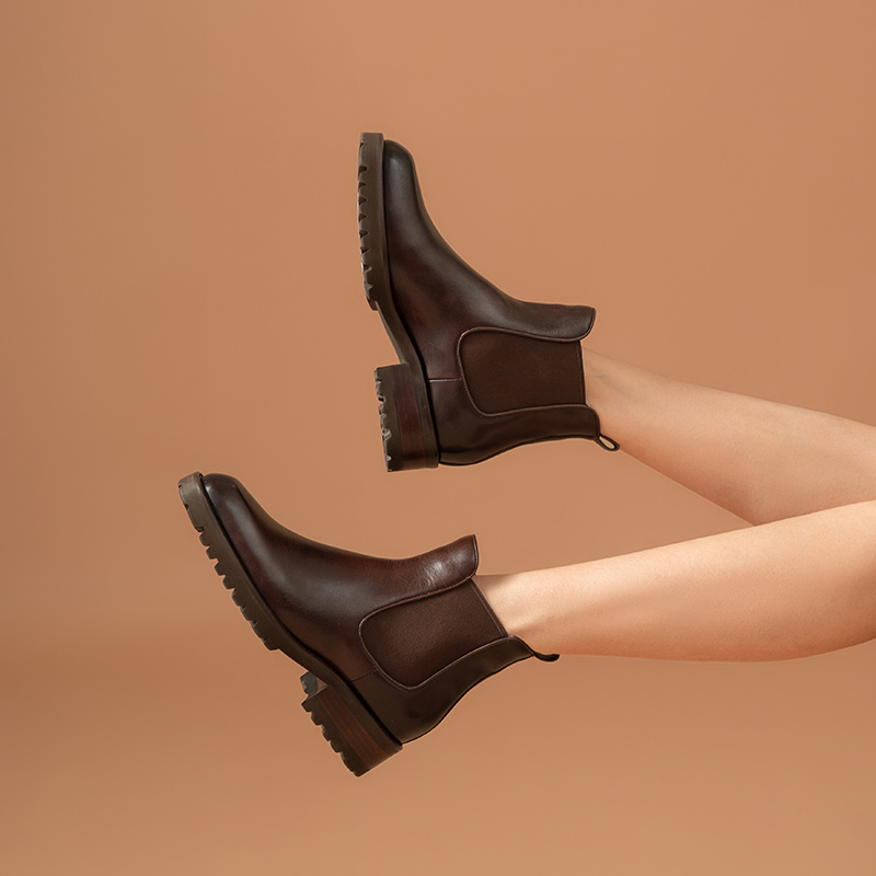 Ankle BeauToday Boots Women Cow Leather Retro Wa Round Toe Elastic Bands Autumn Winter Lady Shoes Handmade 03463 0a6e