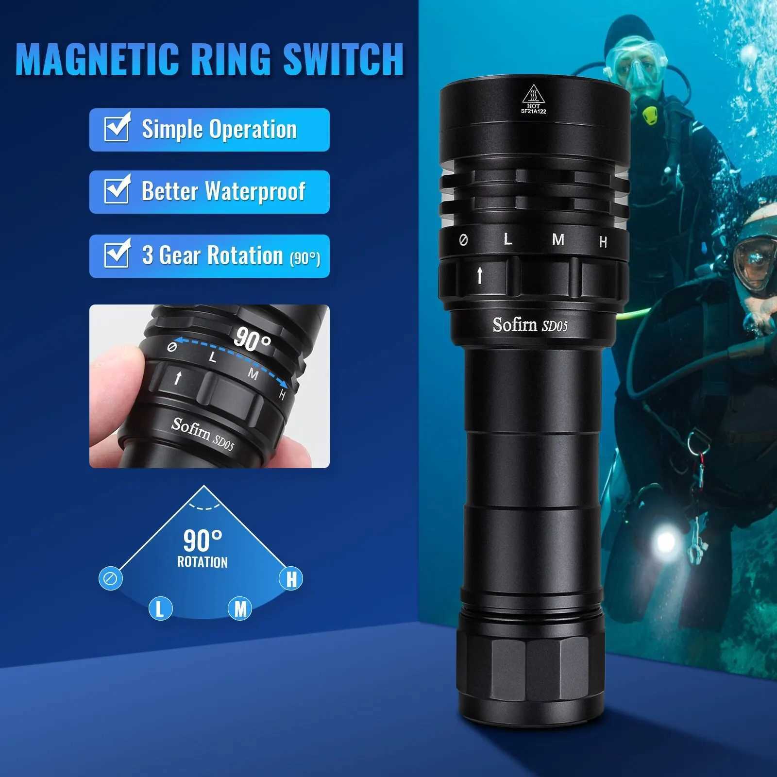 Sofirn SD05 diving light XHP50.2 ultra bright 3000lm 21700 flash with magnetic switch 5000K 6500K W240902