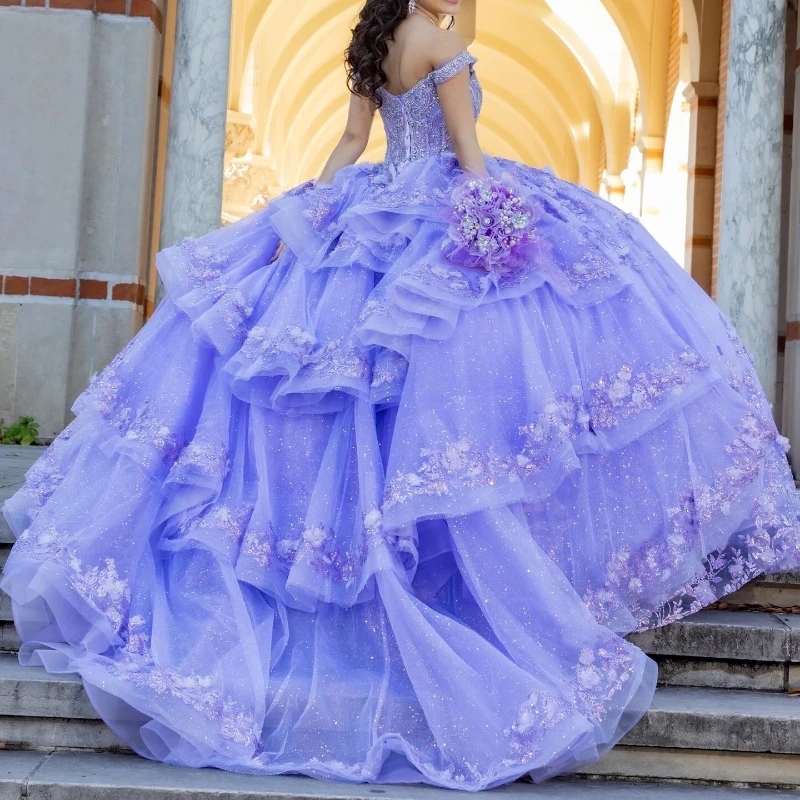 Lavender Sparkly Sweetheart Ball Gown Quinceanera Dresses Beads Crystal Sequin Appliques Birthday Party Gowns Vestidos De 15 Sweet 16