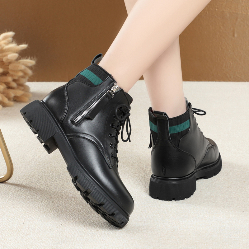AIYUQI Women Marton Boots Winter 2024 New Genuine Leather Wool Warm Women Socks Boots British Style Ladies Snow Boots